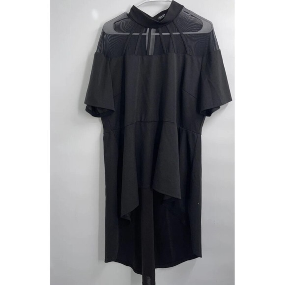 SHEIN Curve Black Mock Neck Mesh‎ Panel High Low Dress Plus Size 4XL